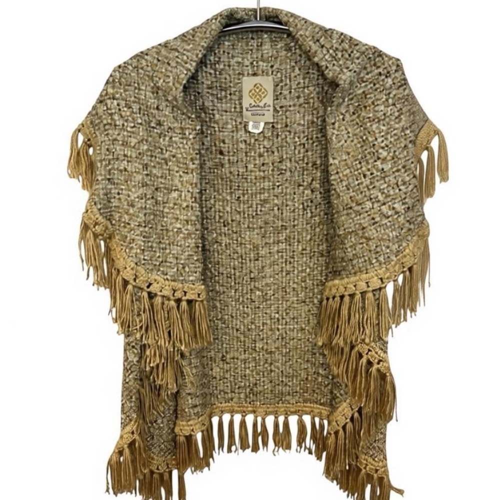 Juliette Jake Multicolored Woven Knit Shawl in Brown and Cream Size OS